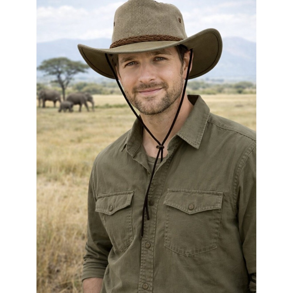 Barmah 1057 Canvas Drover Hat‎ Mens XL Olive Green Mesh Safari Outback Hat